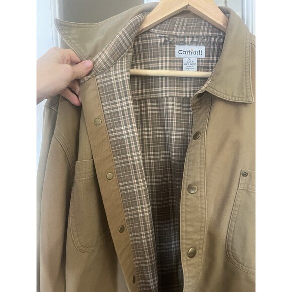 Carhartt Mens Blanket Lined Relaxed Fit Flannel Shirt Tan Jacket Coat XL Tall. - Picture 5 of 7